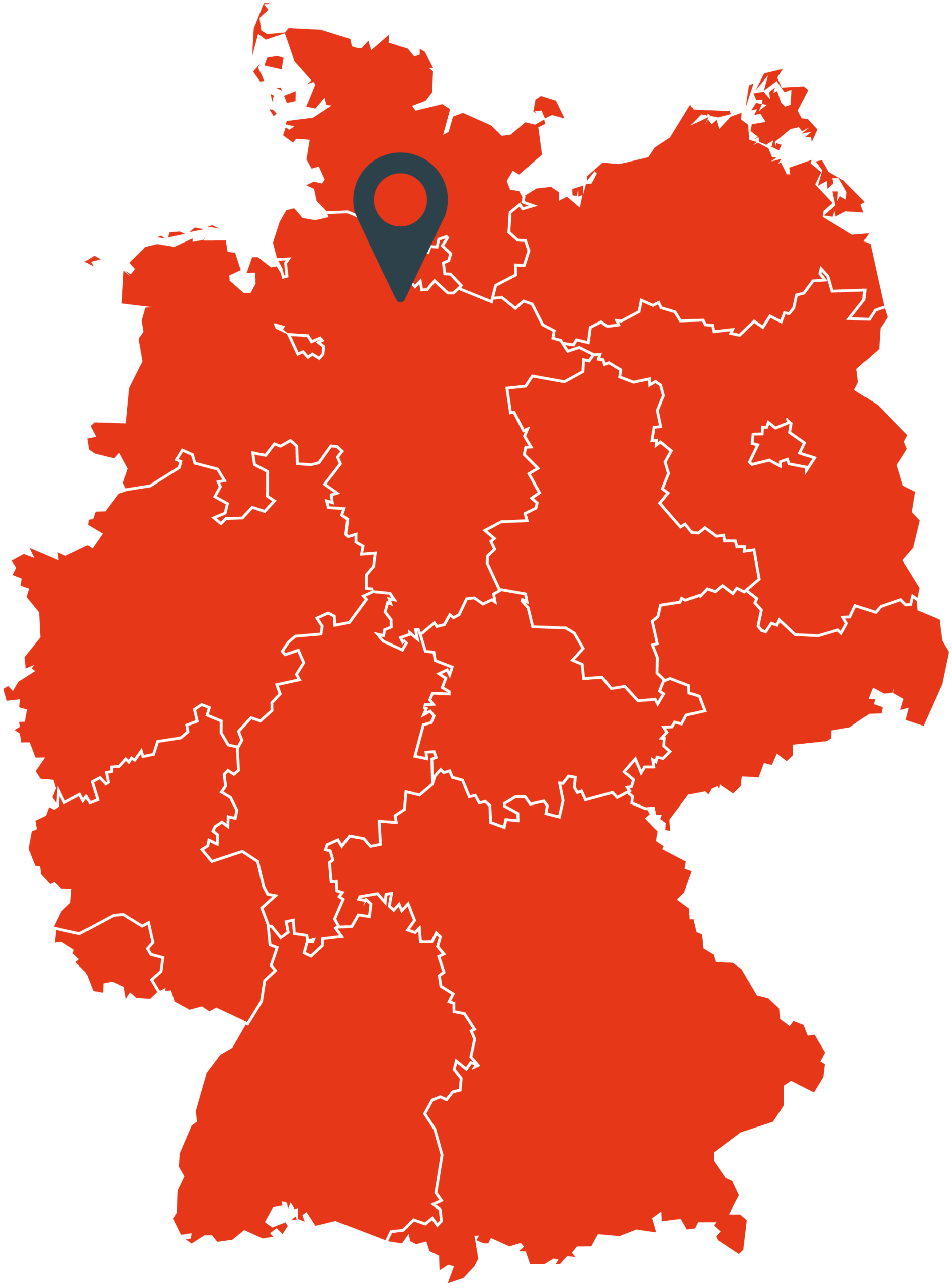 Eine Deutschlandkarte mit einem Pin bei Brunsbüttel