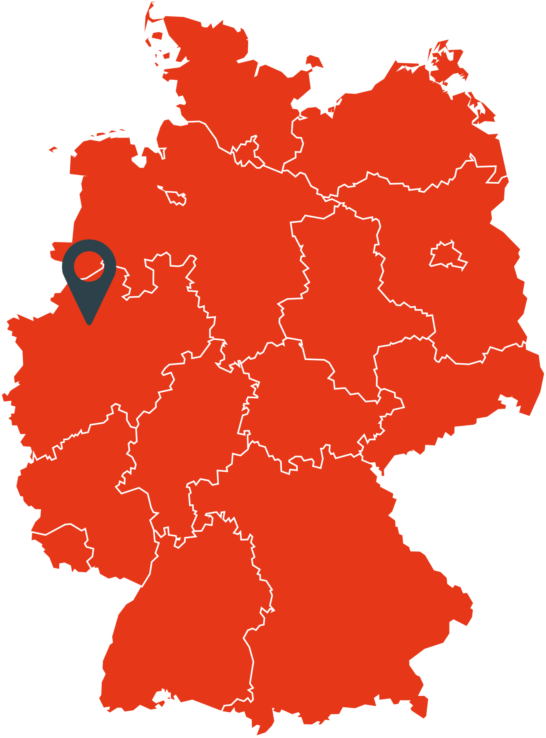 Eine Deutschlandkarte mit einem Pin bei Marl