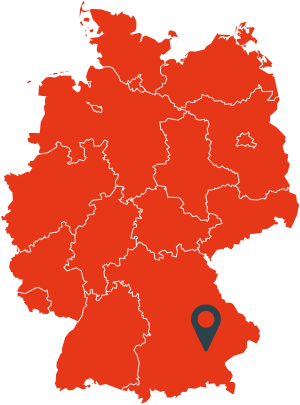 Deutschlandkarte mit einem Pin bei Dingolfing