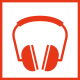 Rotes Icon mit Kopfhörer-Symbol in einem quadratischen Rahmen