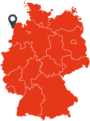 Eine Deutschlandkarte mit einem Pin bei Emden