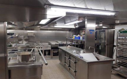 View into a metallic kitchen